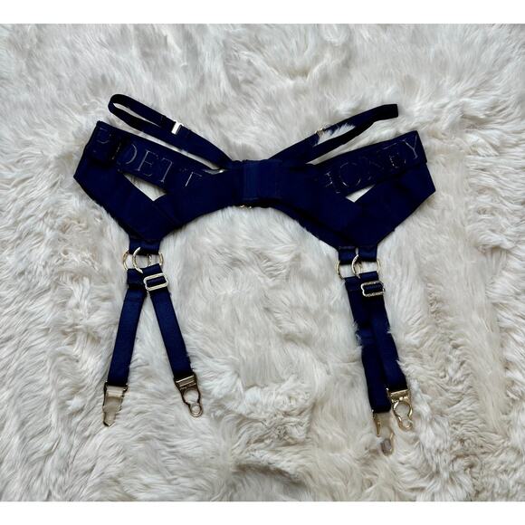 Honey Birdette ELVIS💙 Navy Blue Monogram Branded Garter XS - Picture 2 of 3